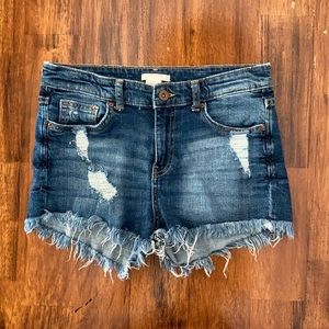 NEW H&M Jean Shorts Destroyed Hem Fringe Blue Denim Size 4 Medium Wash NWOT